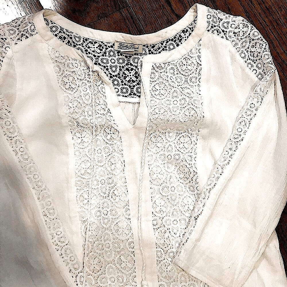 LUCKY BRAND Fully Lined White Crochet Long Sleeve Tunic w Tassels Sz Small - Picture 3 of 16